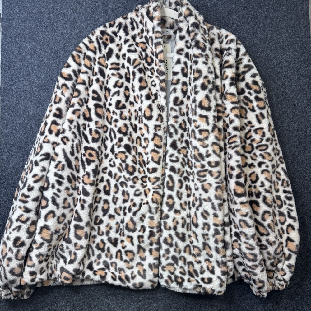 Impressions Leopard Faux Fur Jacket Womens 3X Open Front Plush Animal Print Coat
